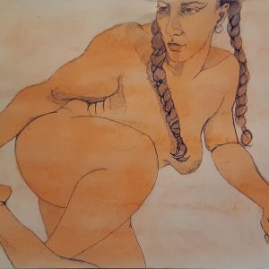 Nude with ponytail
