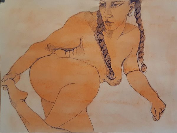 Nude with ponytail