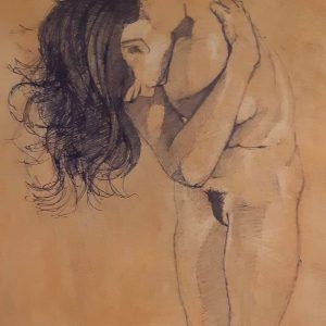Nude with arms crossed,mounted on white card